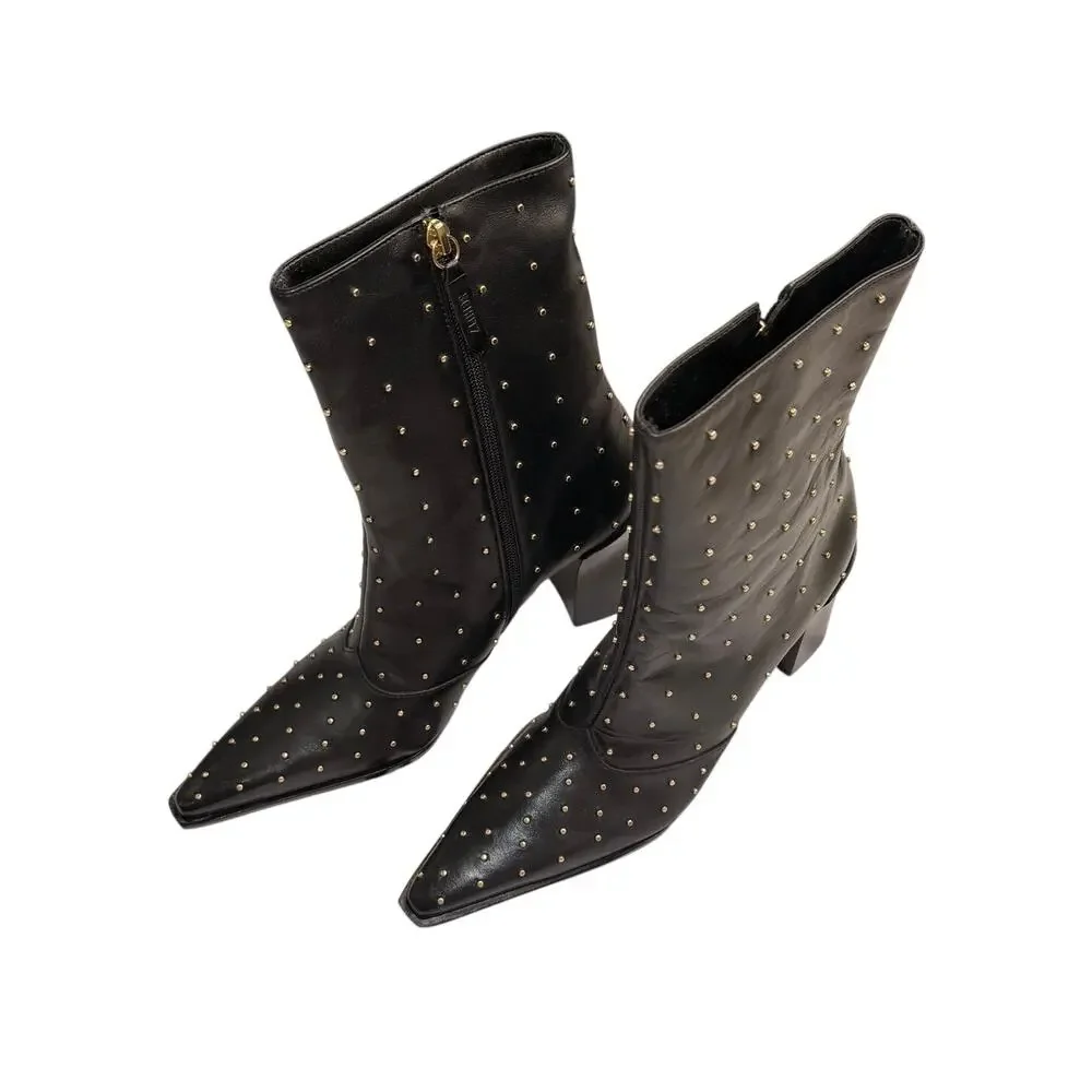 Schutz Raffaela Studded Pointed Toe Bootie Black Leather Size 8 NWT Grunge